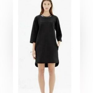 2 FOR $25 Madewell Black Oversized Knit Dress Leather Trim  Pique Ponte M